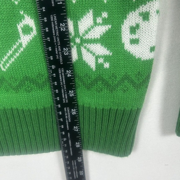 Bob Ross Men Green & White "Happy Trees" Holiday Fair Isle Sweater Size L Large - Picture 6 of 9